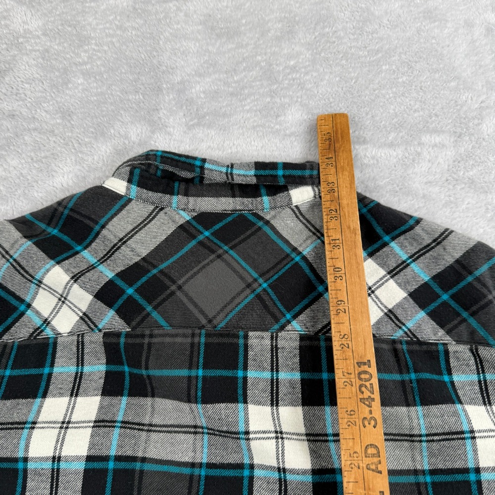 Quiksilver Plaid Flannel Button Down Shirt 2XL Black Teal Mens Surf Skater - Picture 11 of 12